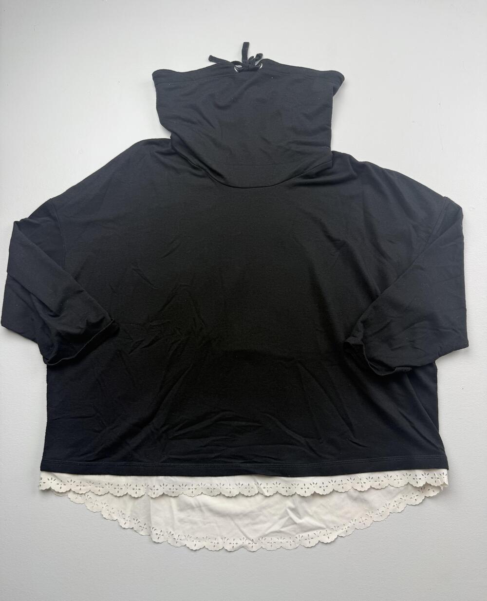 Zelos Hoodie Womens XL Black Cowl Neck Tunic Pullover Lace Hem Lightweight